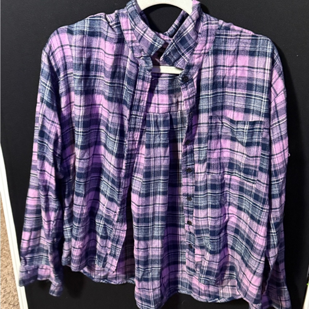 Button-Down Flannel Shirt in Purple and Blue